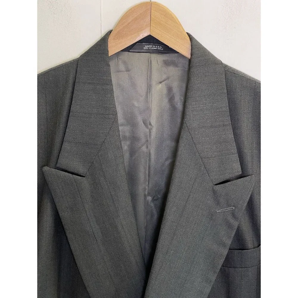 VTG Haggar‎ Imperial Athletic Fit 46R Wool Double Breasted Blazer Jacket Grey